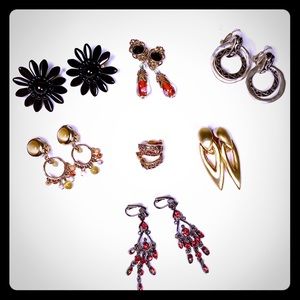 7 Pairs of Clip-On Earrings Silver Gold Beaded